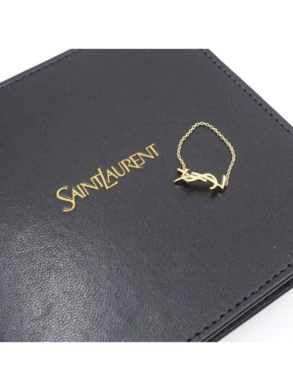 Saint Laurent 18k Yellow Gold Cassandra YSL Logo Chain Ring Polished